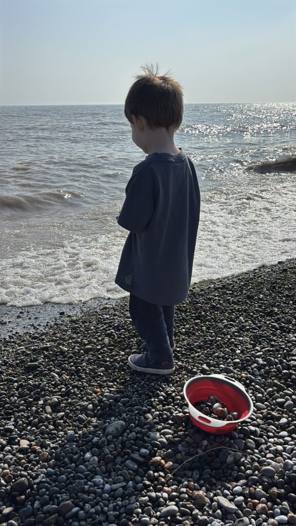 throwing rocks at the pebble beach